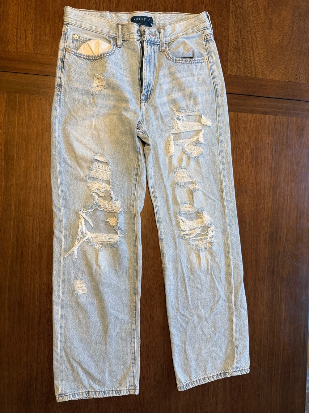 Aeropostale Low Rise Skater Jeans 2 Light Wash Distressed Ripped Baggy Y2K